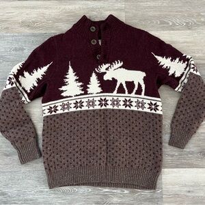 Duluth Trading Co Burgundy and Brown Crewneck Sweater
